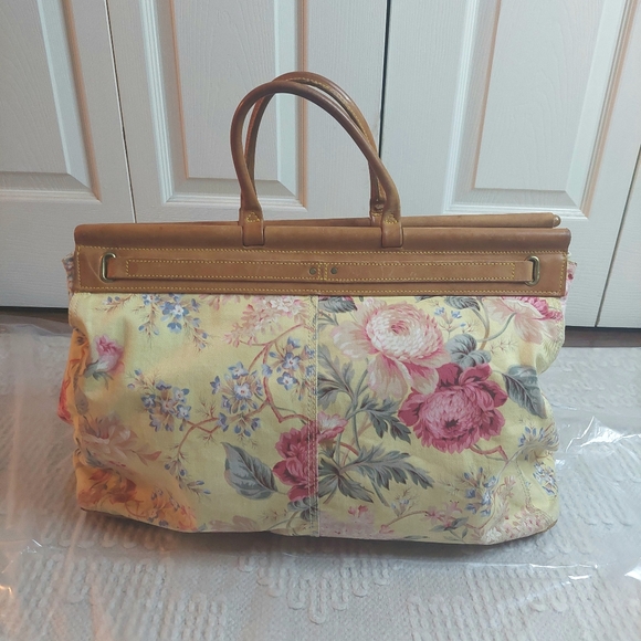 Vintage 80's Ralph Lauren Floral Carpet Tapestry Leather Satchel- Travel Bag! - Picture 4 of 16